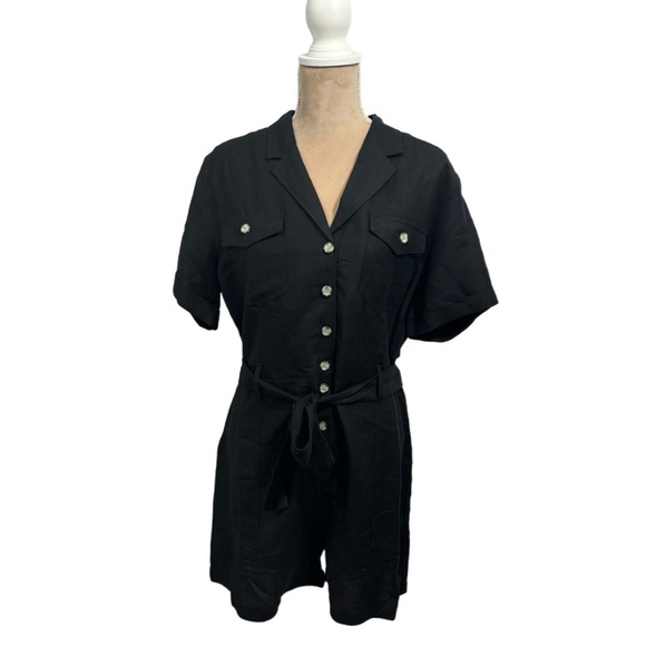 RAILS Women's Georgie Linen Blend Shorts Romper Black Sz L New Jumpsuit Designer - Picture 3 of 13